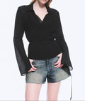 Langärmeliges Wickelshirt mit Struktur